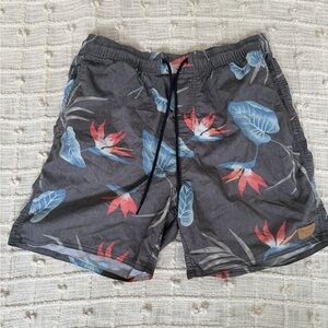 Brixton Men's Board Shorts - Black, Blue, and Red Floral